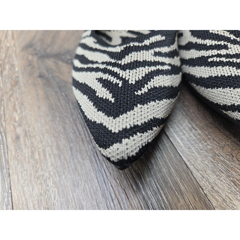 Rothy's The Point Flats Black Cream Zebra Print Women's Size 8